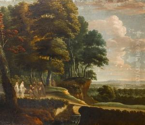 Benedictine And Franciscan Monks In Anextensive River Landscape by Lucas Achtschellinck