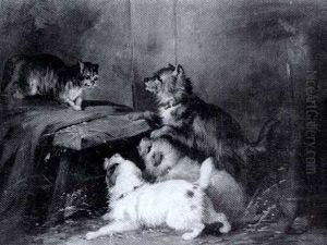 Terriers Getting Into Mischief Teasing by George Armfield