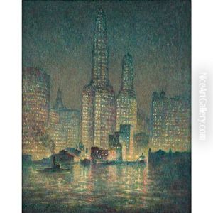 Cityscape At Night by Frank Milton Armington