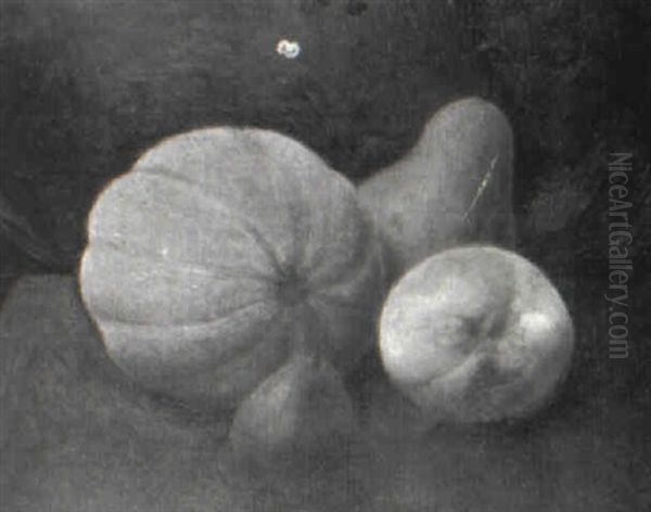 Tabletop Still Life Of Melon, Pears And Peach - view 1