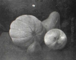 Tabletop Still Life Of Melon, Pears And Peach by Charles Armor