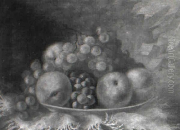 Tabletop Still Life Of Peaches And Grapes - view 1