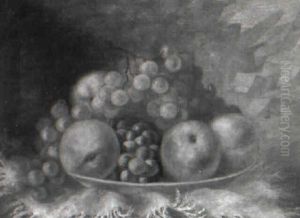 Tabletop Still Life Of Peaches And Grapes by Charles Armor