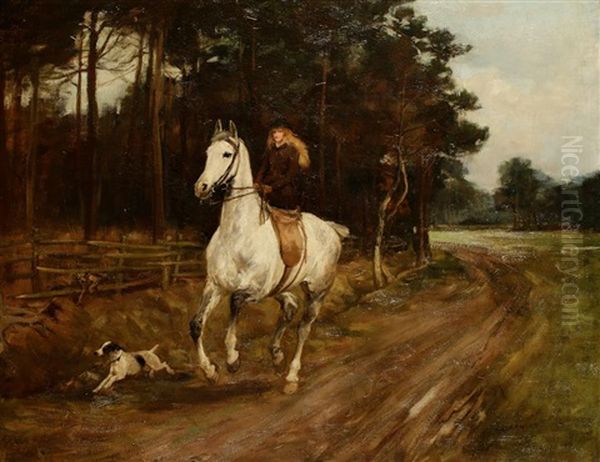 A Study Of A Young Girl Galloping Her Horse As Dogs Chase Alongside - view 1