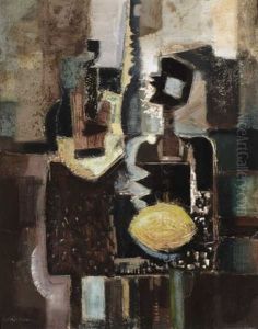Figure With Guitar At Table by Arthur Armstrong