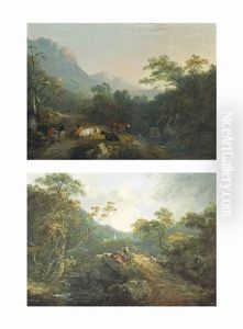 A Wooded River Landscape With A Shepherd And His Flock On A Path, A Church Beyond; A Wooded River Landscape With Drovers And Their Herd At Rest (pair)
