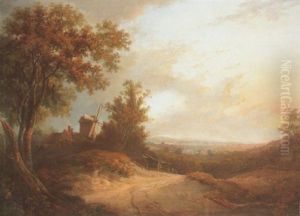 Landscape With A View Of A Windmill With Figures On A Path