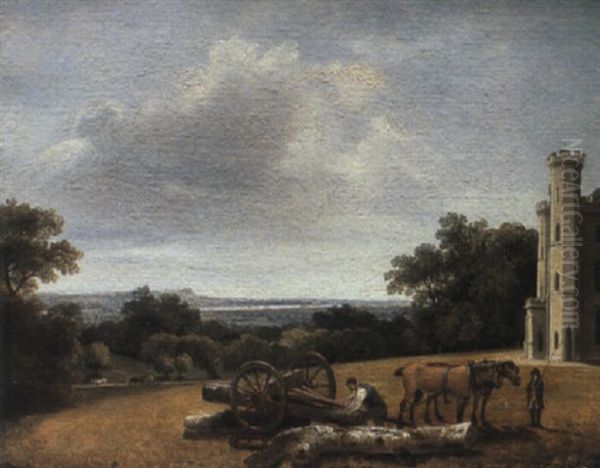 Loading A Timber Wagon In The Park Of Cave Castle, Yorkshire - view 1