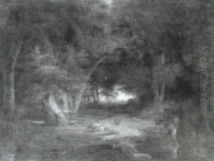 Wooded Landscape With Shepherds By A Pool