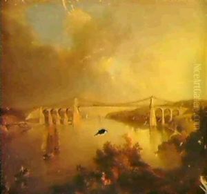 The Menai Bridge, North Wales by George Arnald