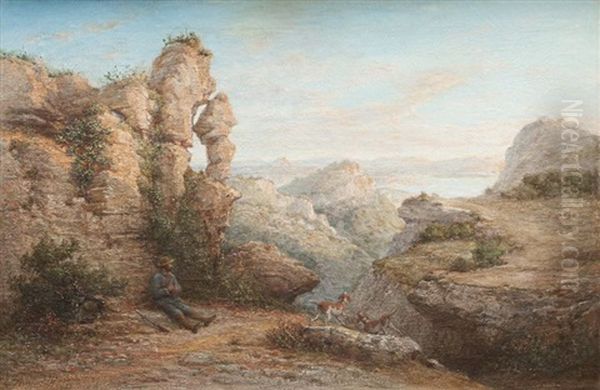 Chasseur Et Chien Dans Un Paysage - view 1