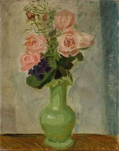 Rosenstraus In Gruner Jugendstilvase by Alwin Arnegger