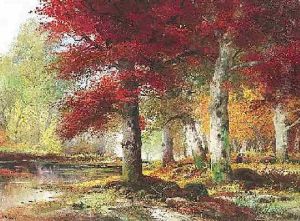 Reisigsammlerin In Herbstilchem Buchenwald by Alwin Arnegger