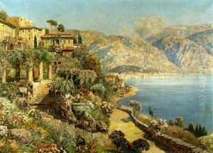 Mediterranean Bay View With A Villa And Gardens