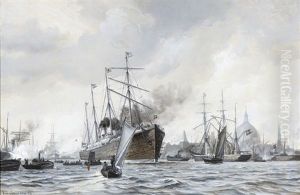 View From Copenhagen With The Ship Bound For Usa Leaves The Harbour by Vilhelm Karl Ferdinand Arnesen