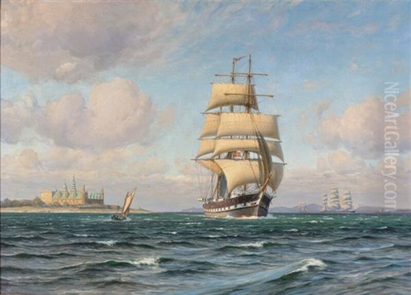 Seascape With A Danish Barque In The Sound Off The Coast Of Kronborg Castle - view 1