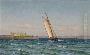 Seascape With Ships Off The Coast Of Kronborg Castle by Vilhelm Karl Ferdinand Arnesen