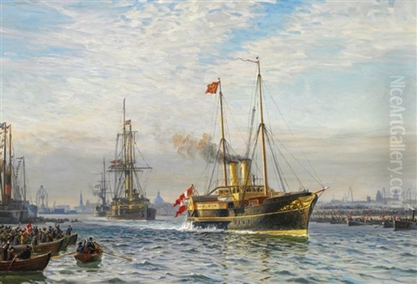 Prince Carl And Princess Maud Of Denmark Leaving Copenhagen For Oslo On The Royal Yacht As King Haakon Vii And Queen Maud Of Norway - view 1
