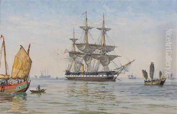 The Danish Frigate Tordenskjold Laying Telegraph Cables In Asian Waters - view 1