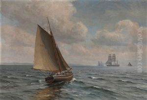 Seascape With Sailing Ships On A Summer Day by Vilhelm Karl Ferdinand Arnesen