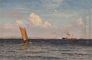 Seascape With Boats, Ships And A Steamer On Oresund