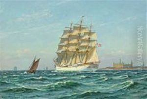 The Danish Training Ship Danmark Off The Coast Of Elsinore Castle