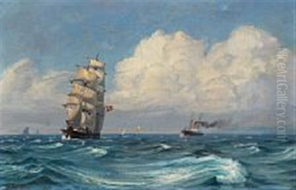 Seascape With A Sailing Ship And A Steamboat - view 1