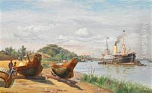 The Steamer Annam On The Mekong River At Saigon 1900 by Vilhelm Karl Ferdinand Arnesen