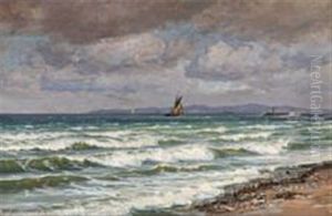 A Coastal View With Migratory Birds In The Horizon by Vilhelm Karl Ferdinand Arnesen