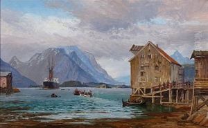 Ships And Houses At Digermulen In Raftsundet, Norway