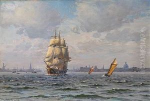 Sailing Ships With Copenhagen In The Background by Vilhelm Karl Ferdinand Arnesen