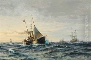 Prince Carl And Princess Maud Of Denmark Heading For Oslo On Board The Former Danish Royal Yacht Dannebrog As King Haakon Vii And Queen Maud Of Norway by Vilhelm Karl Ferdinand Arnesen