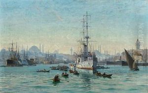 The Danish Cruiser Hejmdal In The Port Of Constantinople, On Official Visit In 1908 by Vilhelm Karl Ferdinand Arnesen