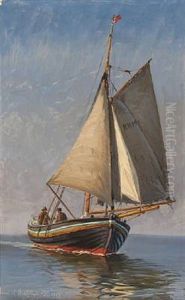 Seascape With Two Fishermen In A Boat by Vilhelm Karl Ferdinand Arnesen