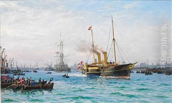 Prince Carl And Princess Maud Of Denmark Leaving Copenhagen Heading For Oslo On Board The Danish Royal Yacht Dannebrog As King Haakon Vii And Queen Maud Of Norway - view 1