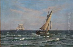 Seascape With Sailing Ships And Boats Off The Coast Of Gilleleje, Denmark by Vilhelm Karl Ferdinand Arnesen