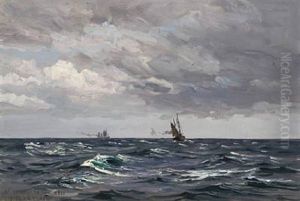 Marine With Ships At Sea by Vilhelm Karl Ferdinand Arnesen