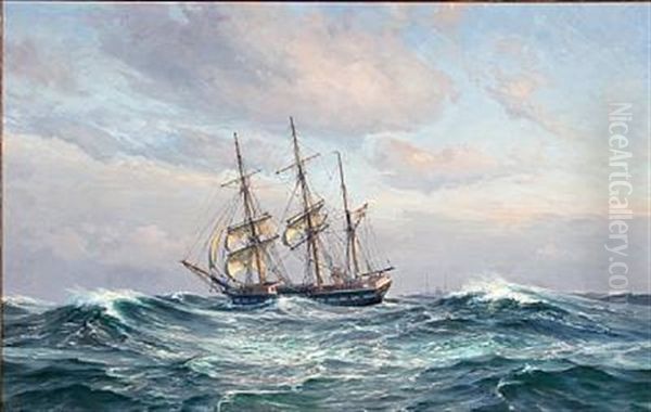 Seascape With Sailing Ship In High Waves - view 1