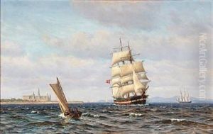 Summer Day With Sailing Ship Off The Coast Of Kronborg Summer Day With Sailing Ship Off The Coast Of Kronborg