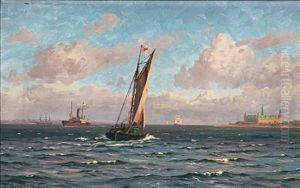 Summer Day With Sailing Ships Near Kronborg Castle