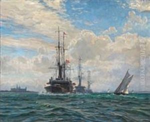 Convoy Near Kronborg Castle With Three Danish Warships Herluf Trolle And Olfert Fischer And Peder Skram by Vilhelm Karl Ferdinand Arnesen