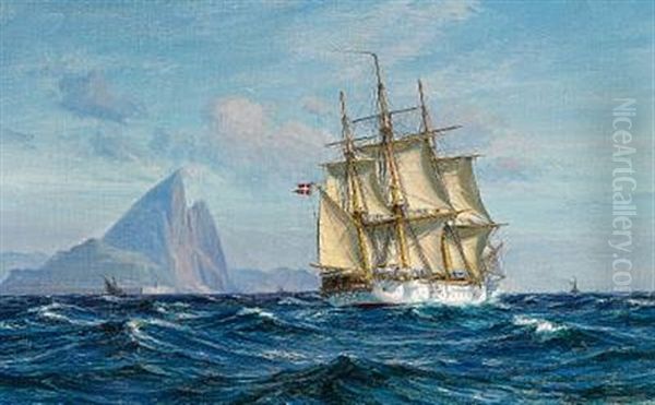 The Frigate "fyen" (funen) Passing Gibraltar - view 1