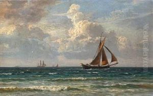 Seascape With Sailing Ships On Open Sea by Vilhelm Karl Ferdinand Arnesen