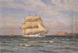 Fullriggare Vid Kronborgs Slott by Vilhelm Karl Ferdinand Arnesen