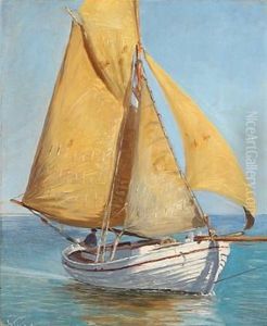 Seascape With A Sailing Boat by Vilhelm Karl Ferdinand Arnesen
