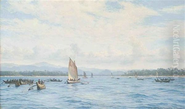 Fishing Boats With Outriggers, Ceylon - view 1