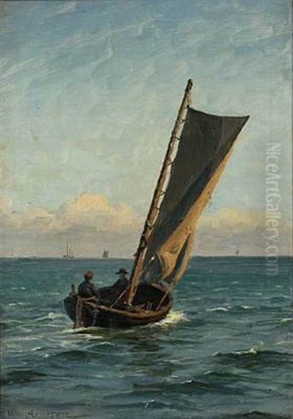 Seascape With Two Fishermen In A Sailing Boat - view 1