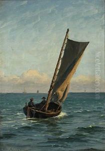 Seascape With Two Fishermen In A Sailing Boat by Vilhelm Karl Ferdinand Arnesen