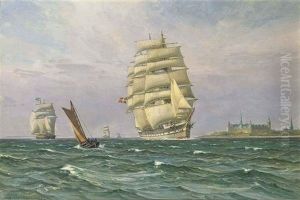 A Danish Windjammer In The Sound Off Kronborg Castle by Vilhelm Karl Ferdinand Arnesen
