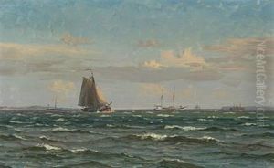 Coastal Scene With Ships At Sea by Vilhelm Karl Ferdinand Arnesen